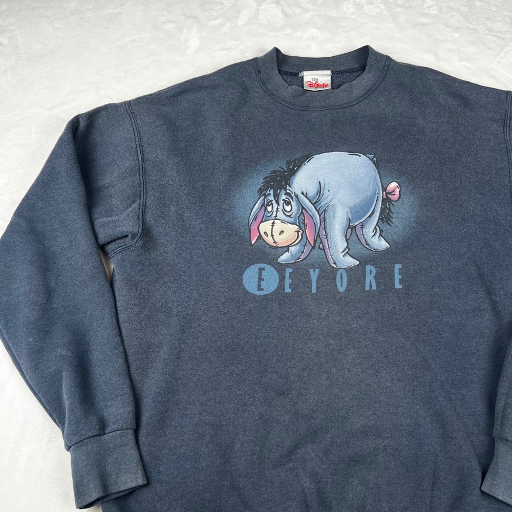 Vintage Disney Store Eeyore Sweatshirt Navy Blue Graphic Crewneck XL 90s Winnie